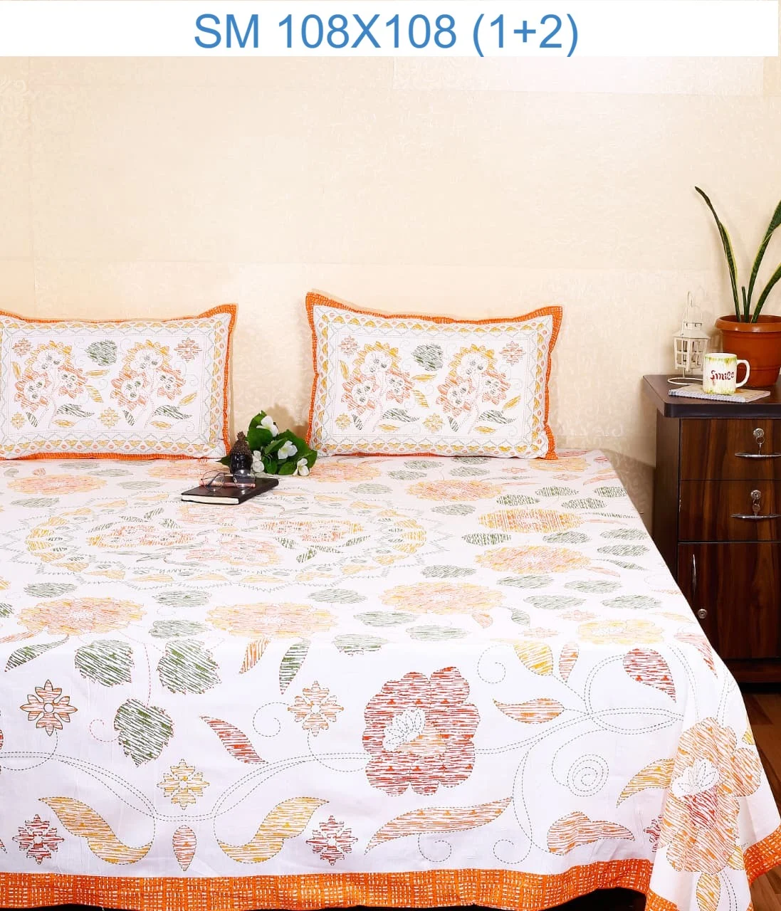 Samridhi cotton bedsheet with matching pillow covers — design 4