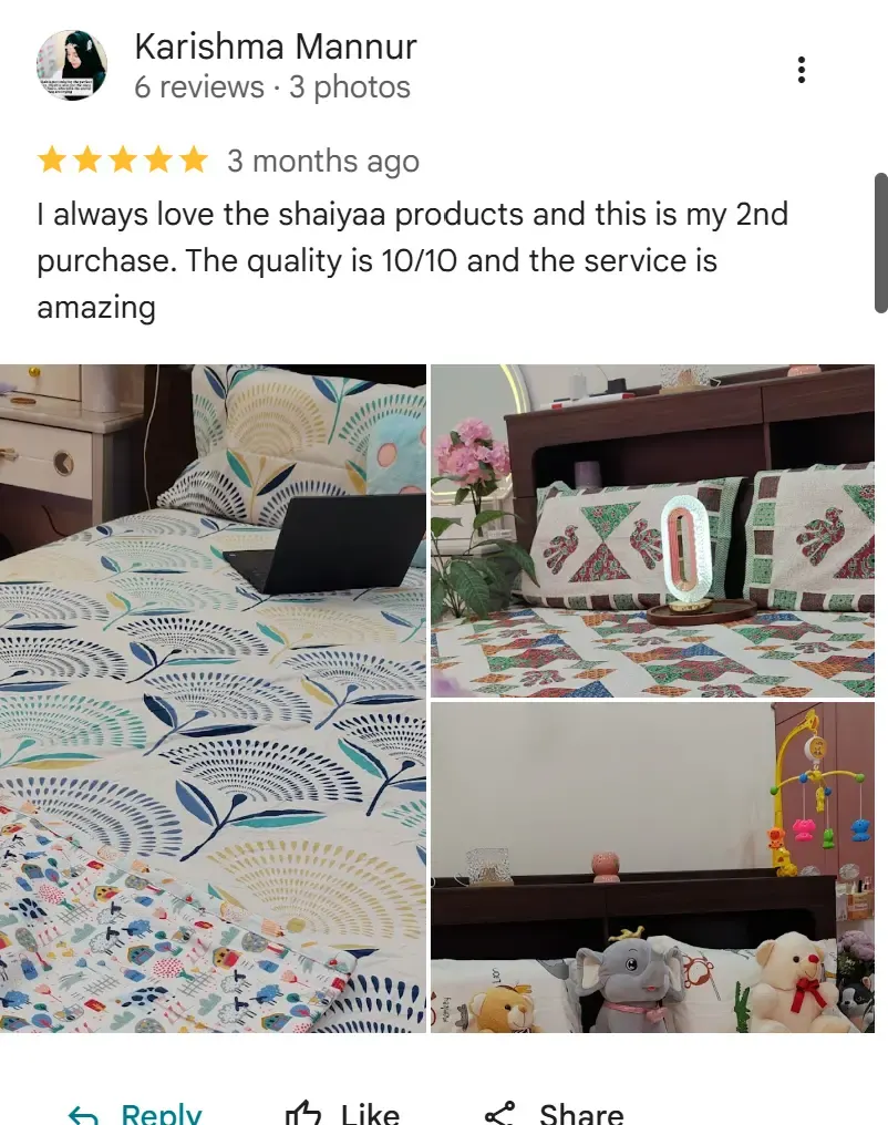 Karishma Mannur’s own home photographs, shared with her Google review.