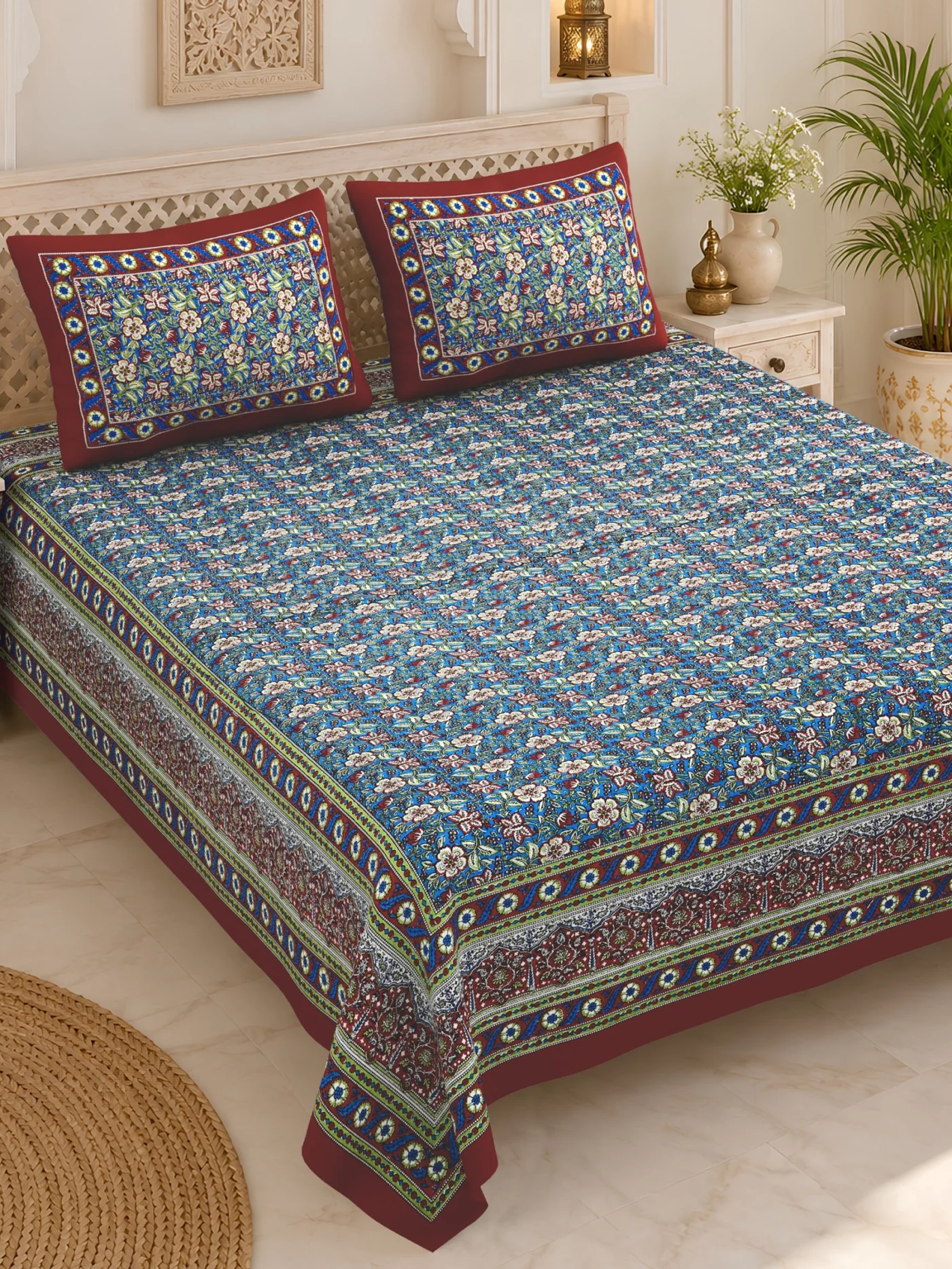 Vibrant cotton bedsheet with matching pillow covers — design 5