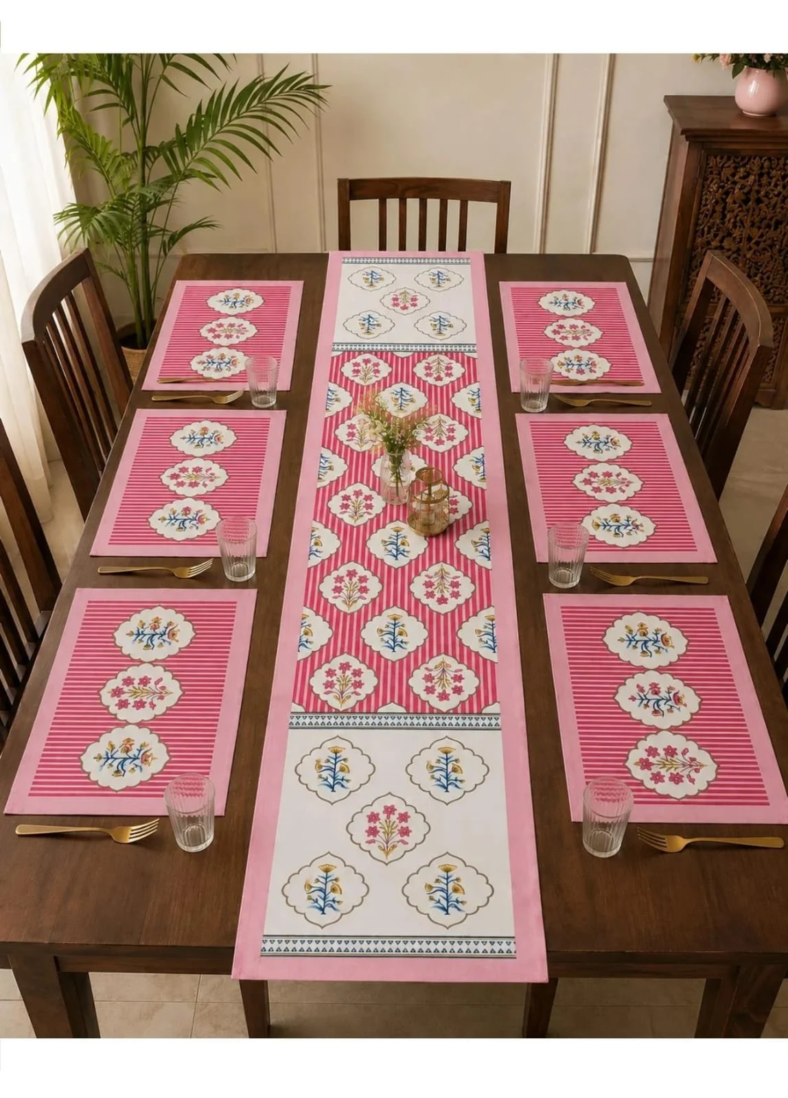 Printed dining table linen from the Shaiyaa collection
