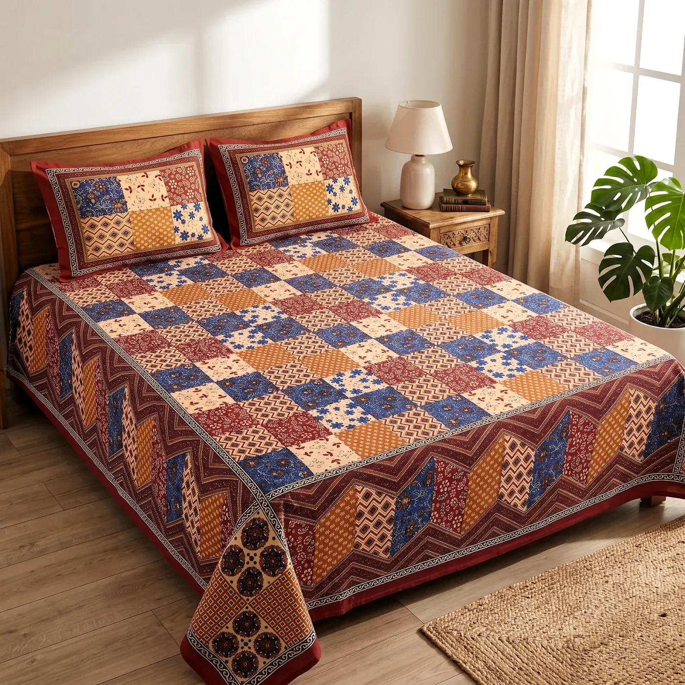 Sanganeri Print Double Bedsheet cotton bedsheet set