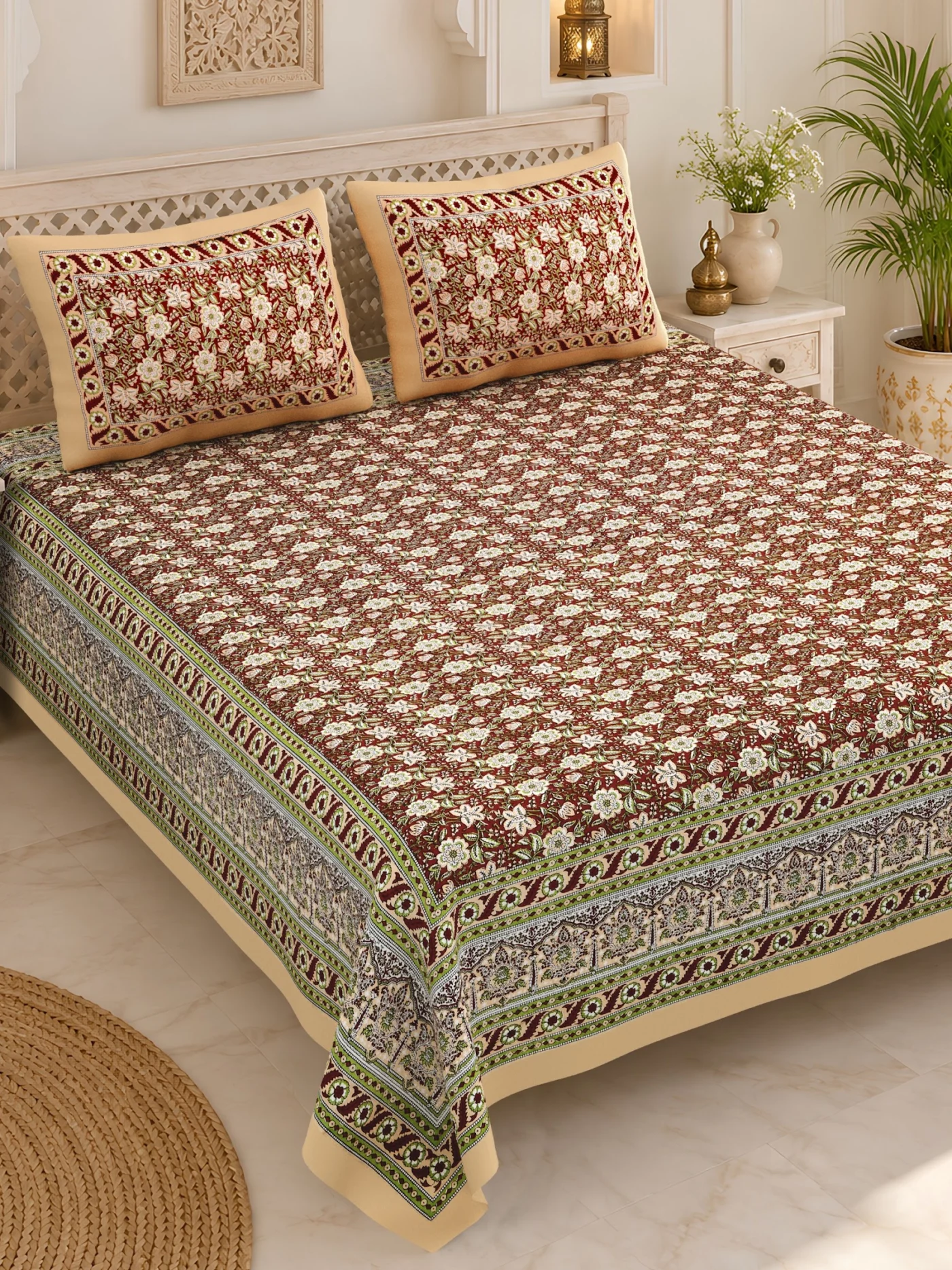 Vibrant cotton bedsheet with matching pillow covers — design 4