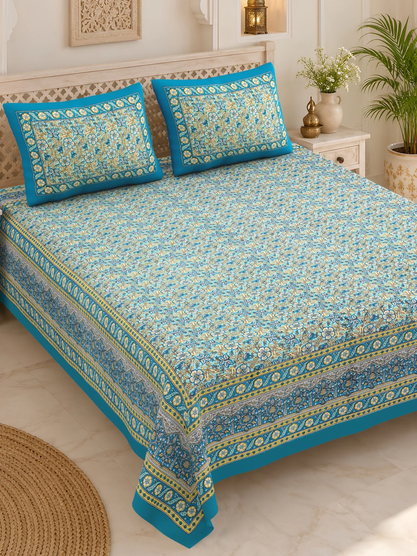 Vibrant cotton bedsheet with matching pillow covers — design 2