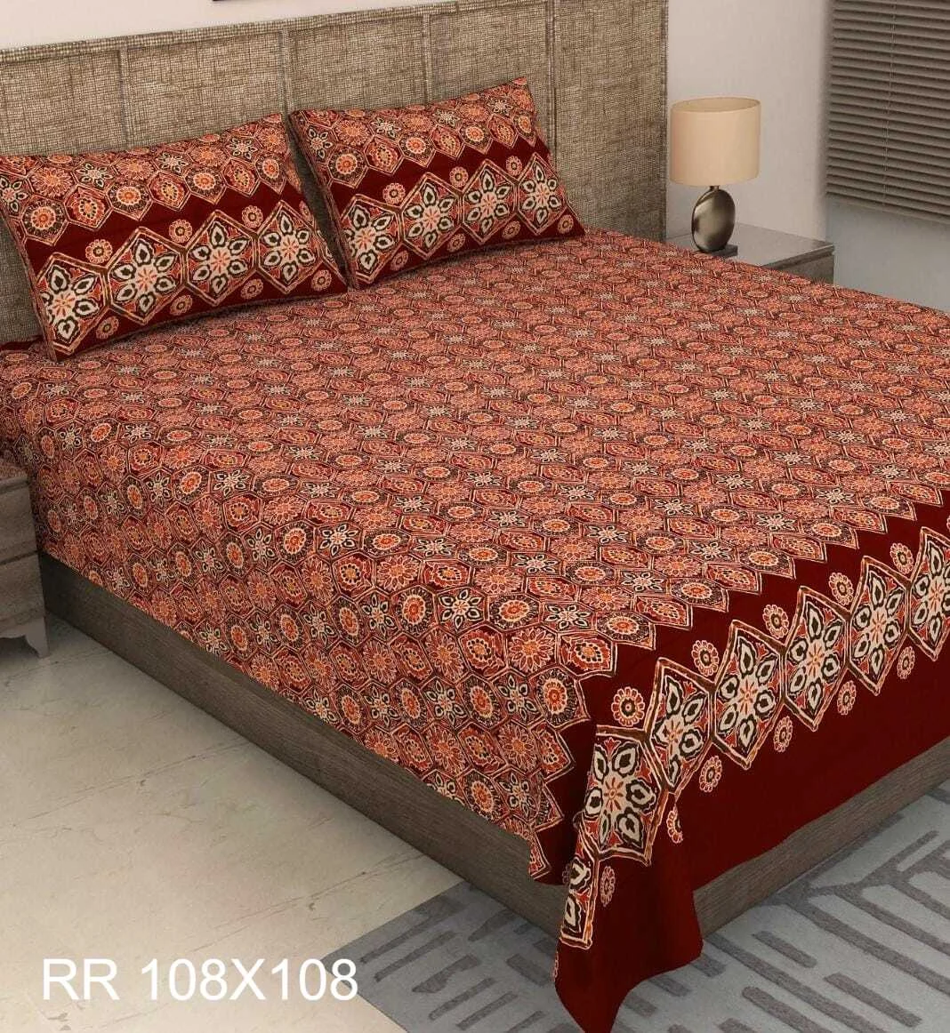 Real Rajwada cotton bedsheet with matching pillow covers — design 2