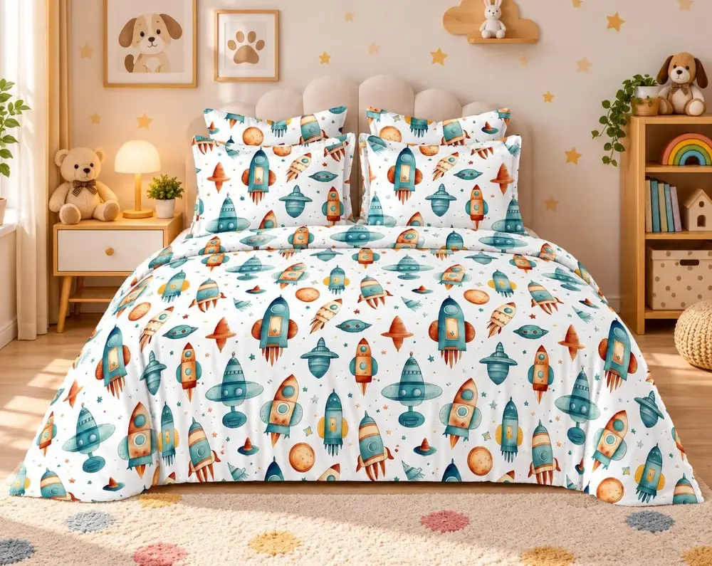 Playful Khilona kids bedsheet in a colourful bedroom
