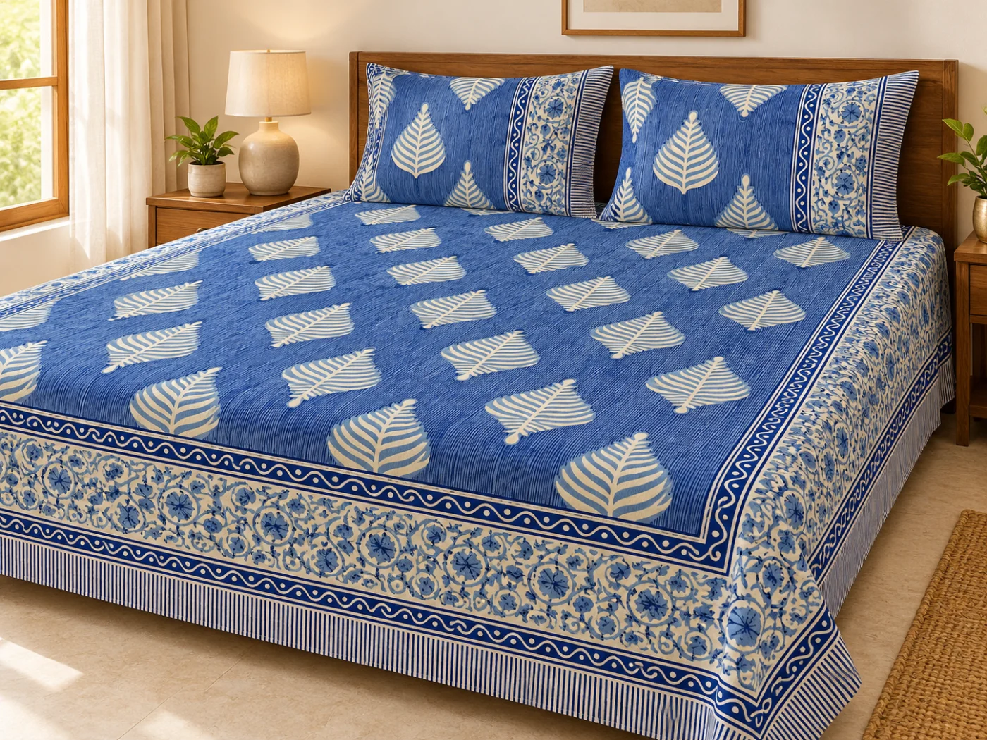 Hasthakala cotton bedsheet with matching pillow covers