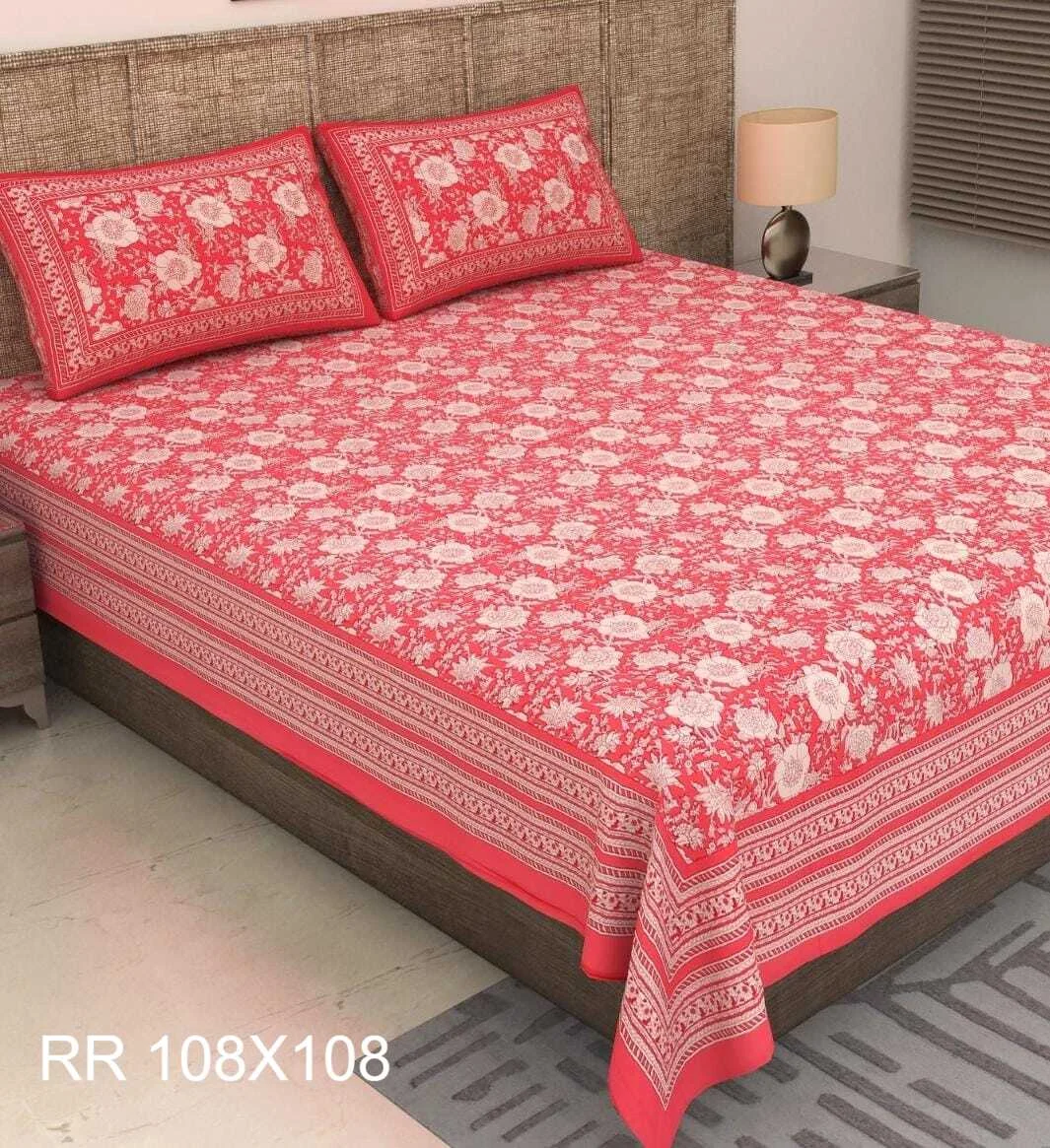 Real Rajwada cotton bedsheet with matching pillow covers — design 5