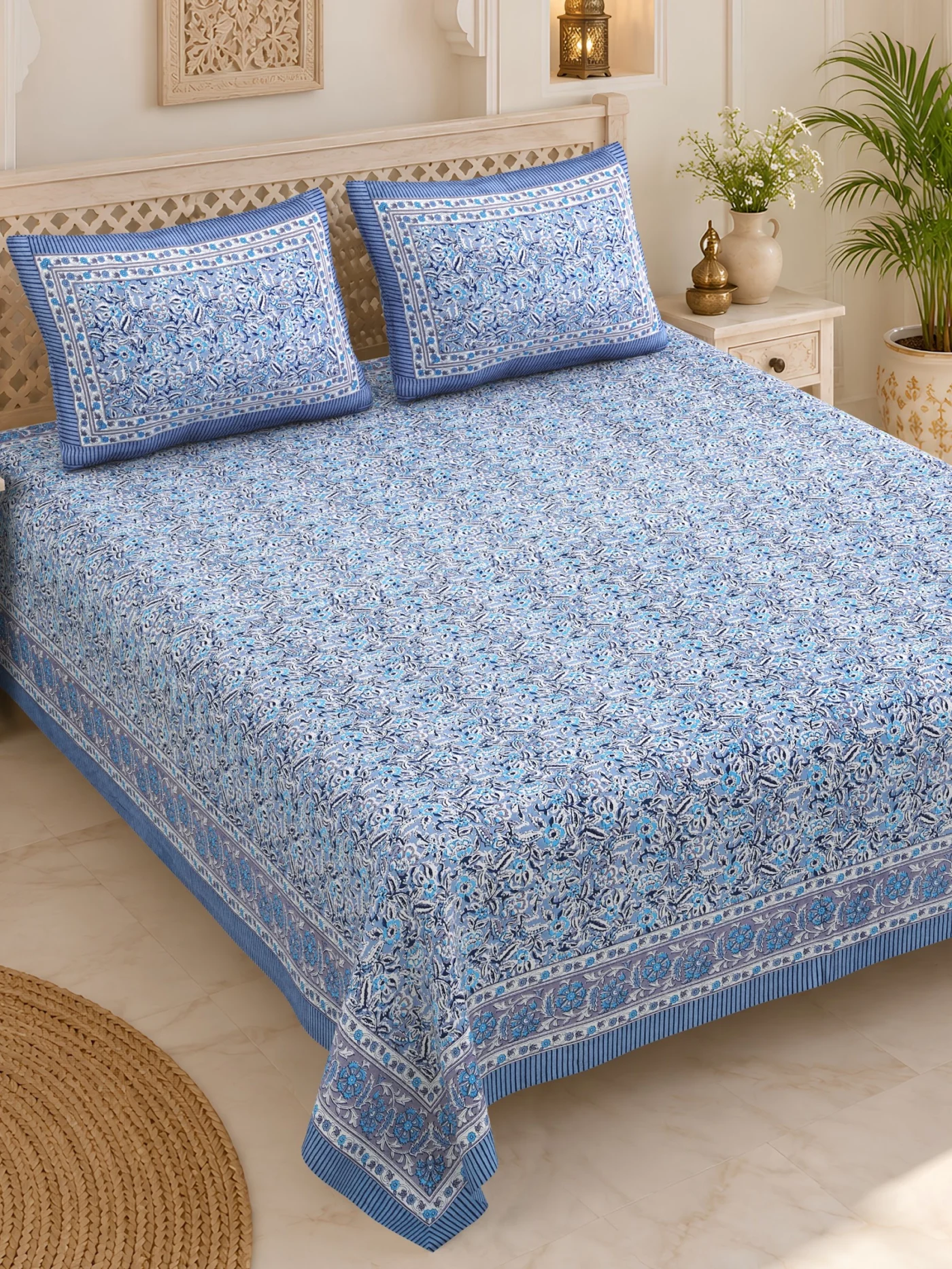 Vibrant cotton bedsheet with matching pillow covers