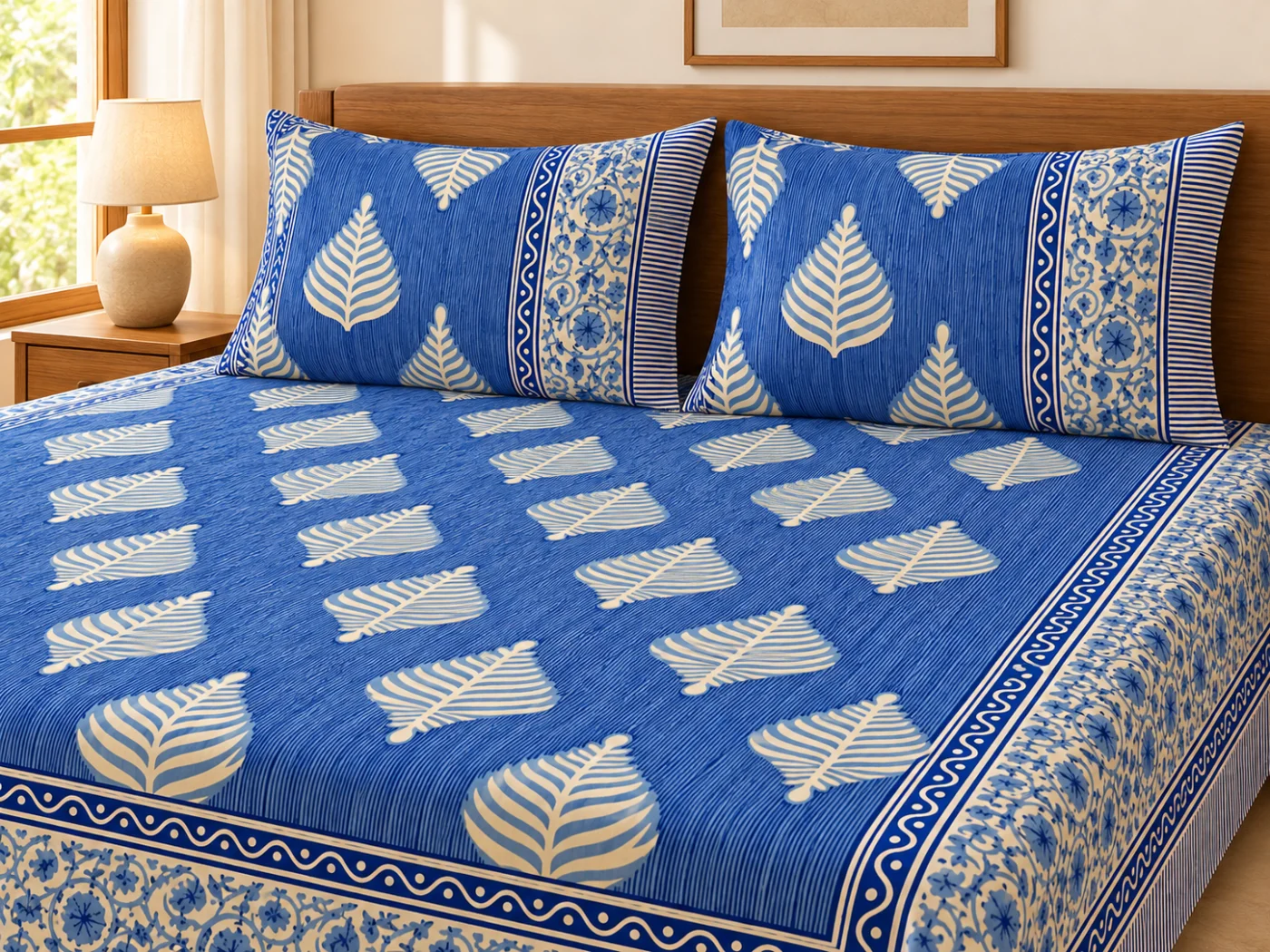 Hasthakala bedsheet with matching pillow cover detail