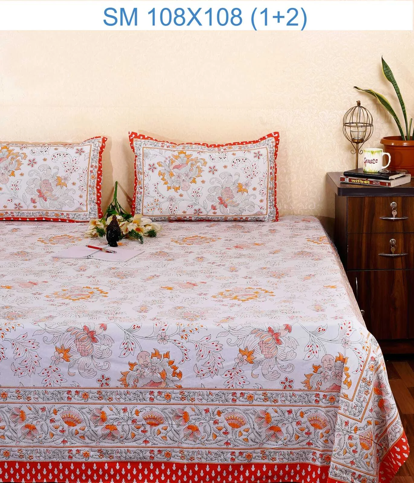 Samridhi cotton bedsheet with matching pillow covers — design 5