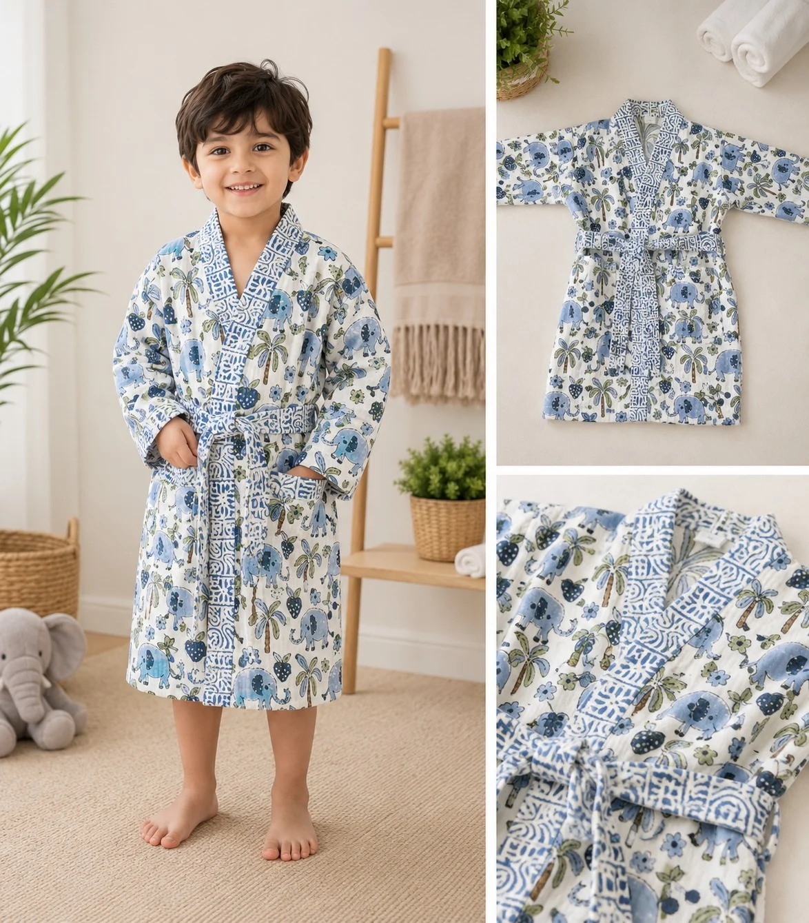 Kids Bathrobe - Hand Blocks collection design 1