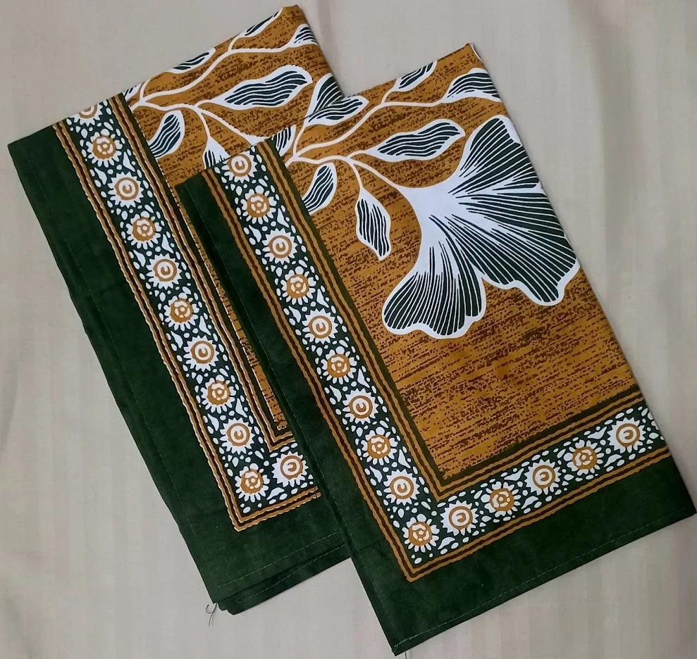 Dream pillow cover pair in green and ochre print